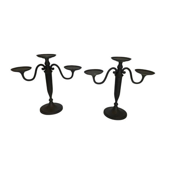 Rustic Black 3-Pedestal Candleabras