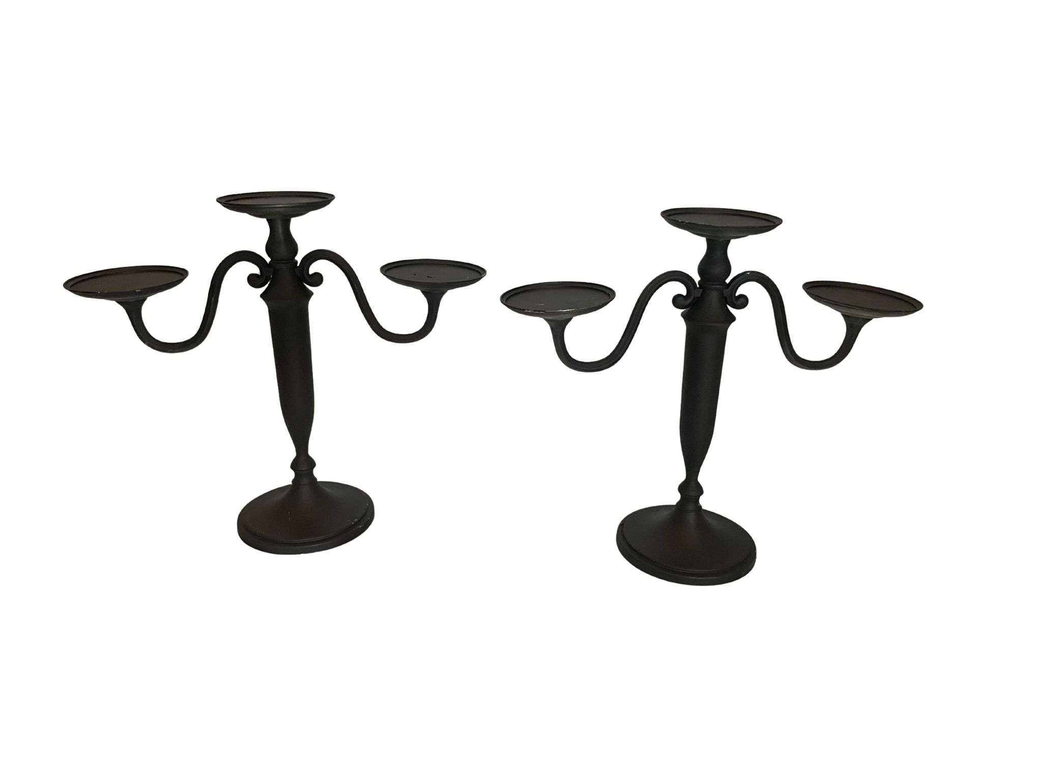 Rustic Black 3-Pedestal Candleabras Rustic Black 3-Pedestal Candleabras